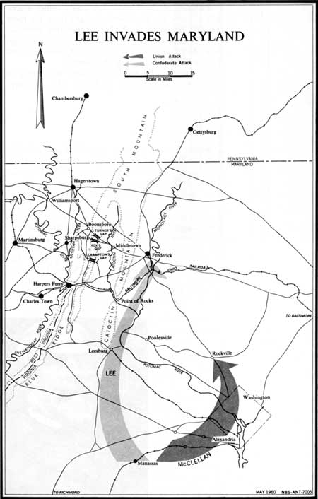map showing Lee invasion of Maryland