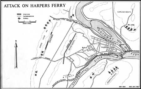 map showing attack on Harpers Ferry