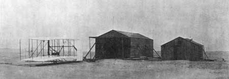Wright 1903 machine and camp buildings