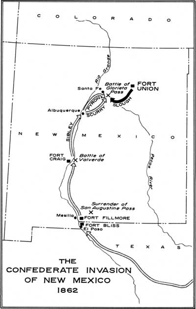 map of Confederate invasion of New Mexico in 1862