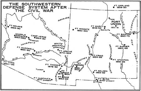 map of southwestern defense system after the Civil War
