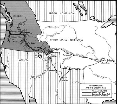 map of Whitman's Ride and Oregon Trail