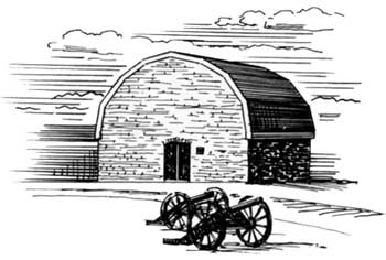 sketch of barn and cannon