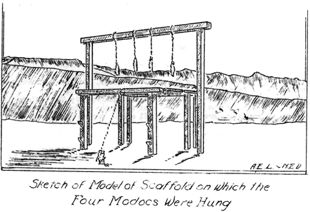 sketch of model of scaffold on which the four Modocs were hung