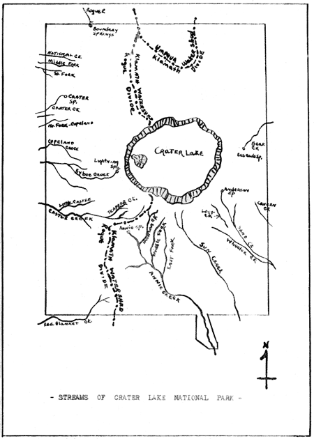sketch map of streams of Crater Lake NP