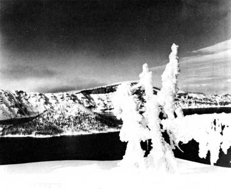 snow-covered rim of Crater Lake