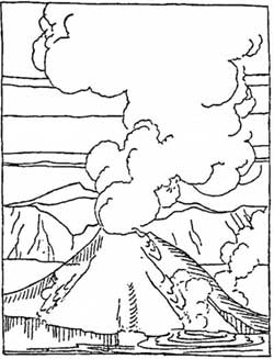 sketch of Wizard Island erupting