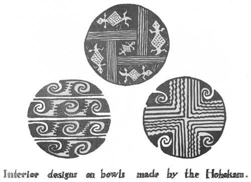 Interior designs on bowls made by the Hohokam.