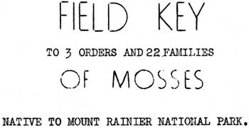 Field Key to 3 orders and 22 families of mosses
Native to Mount Rainier National Park