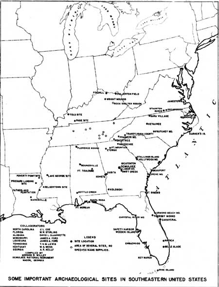 map of archaeological sites in SE U.S.
