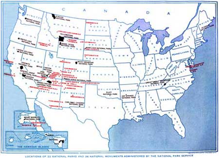 map showing location of national parks and national monuments