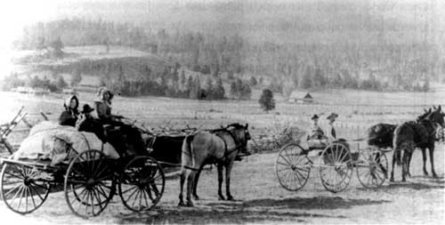 residents on buckboard