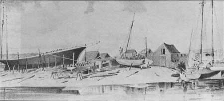 sketch of shipyard