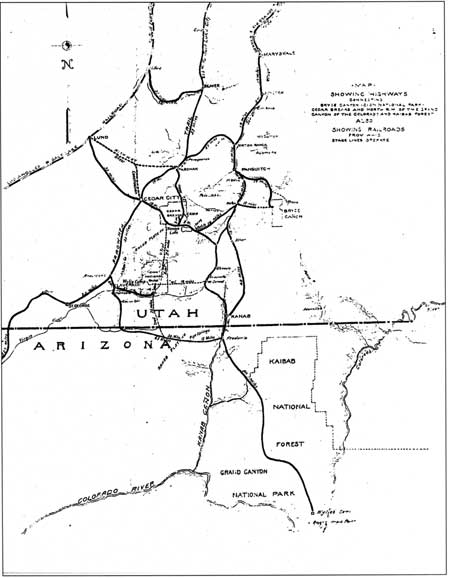 Utah Parks Company map of southern Utah and northern Arizona