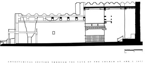 Hypothetical section down the nave of the
church of San Gregorio de Abó