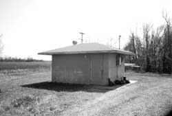 Modern well house at the site of a relocation center well (Block 38)