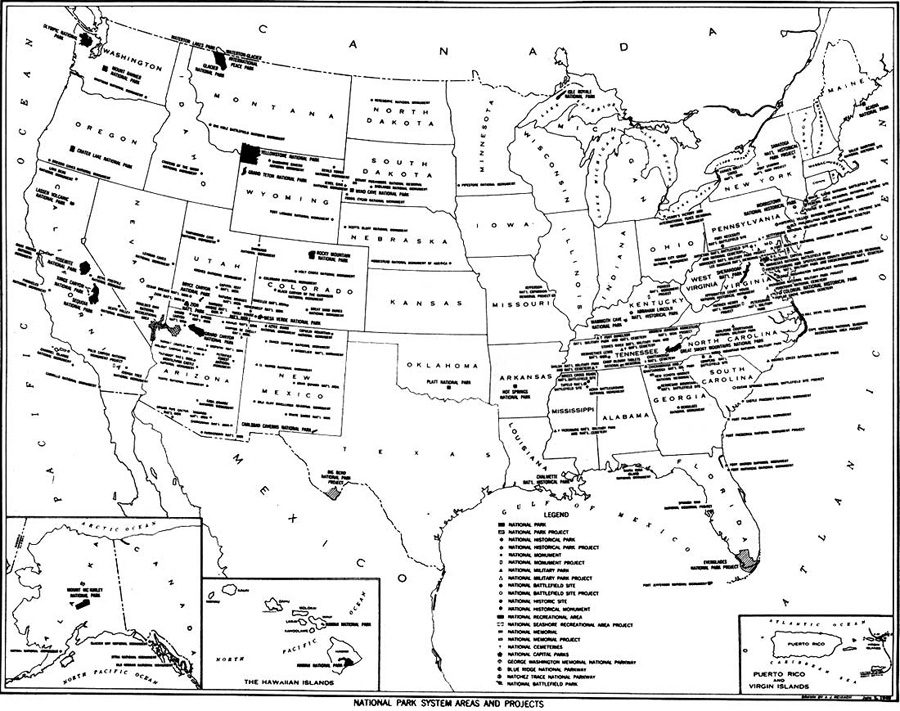 map of National Park System of 1940