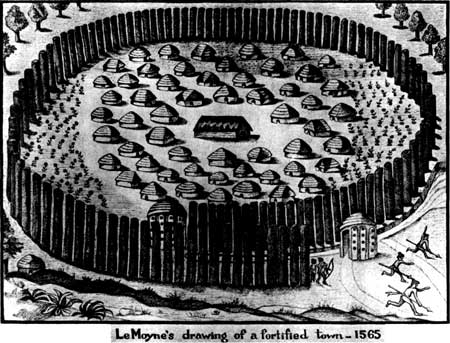 LeMoyne's drawing of a fortified town - 1565