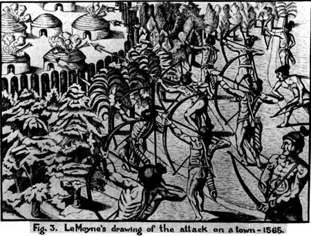 LeMoyne's drawing of the attack on a town - 1565