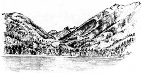 sketch of view of Stehekin Valley from Jackson Memorial